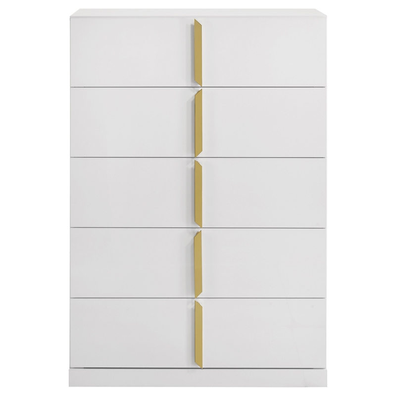 Pemberly Row 5-Drawer Contemporary Bedroom Chest in White High Gloss