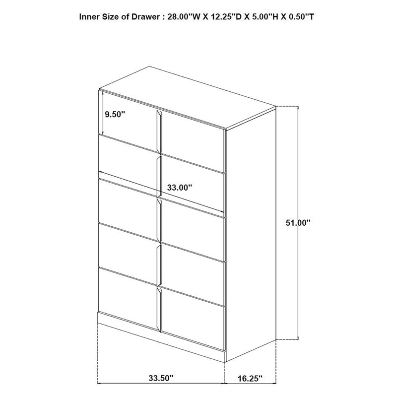 Pemberly Row 5-Drawer Contemporary Bedroom Chest in White High Gloss