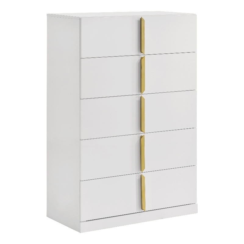 Pemberly Row 5-Drawer Contemporary Bedroom Chest in White High Gloss