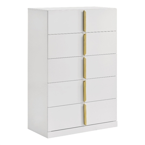 Pemberly Row 5-Drawer Contemporary Bedroom Chest in White High Gloss