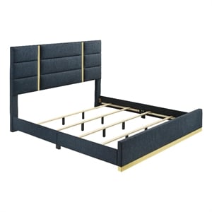 Pemberly Row 52&quot Contemporary Upholstered Eastern King Panel Bed in Navy