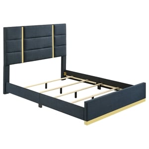 Pemberly Row 52&quot Contemporary Upholstered Queen Panel Bed in Navy
