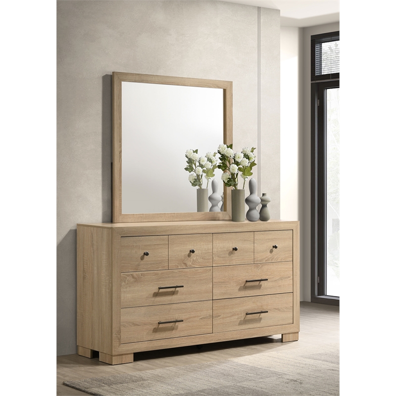 Pemberly Row 6-Drawer Bedroom Dresser with Mirror in Light Oak Brown