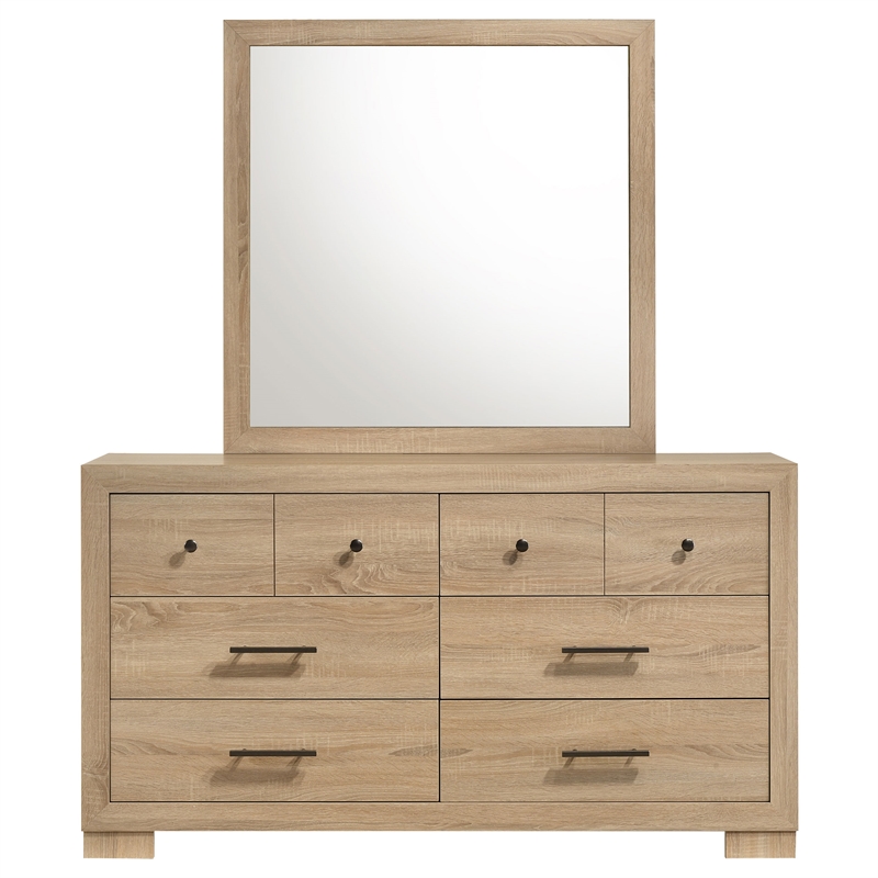 Pemberly Row 6-Drawer Bedroom Dresser with Mirror in Light Oak Brown