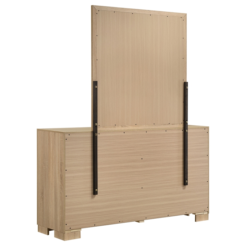 Pemberly Row 6-Drawer Bedroom Dresser with Mirror in Light Oak Brown