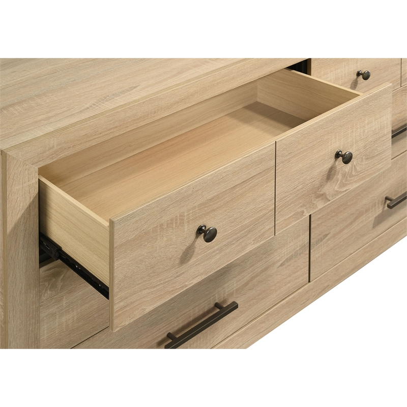 Pemberly Row 6-Drawer Bedroom Dresser with Mirror in Light Oak Brown