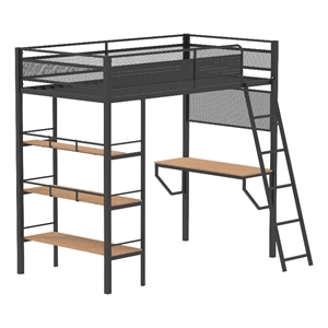 Pemberly Row 3-Shelf Transitional Steel Twin Workstation Loft Bed in Black