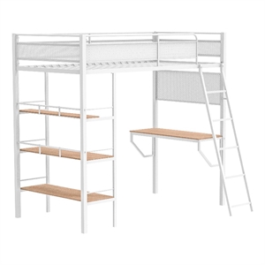 Pemberly Row 3-Shelf Transitional Steel Twin Workstation Loft Bed in White