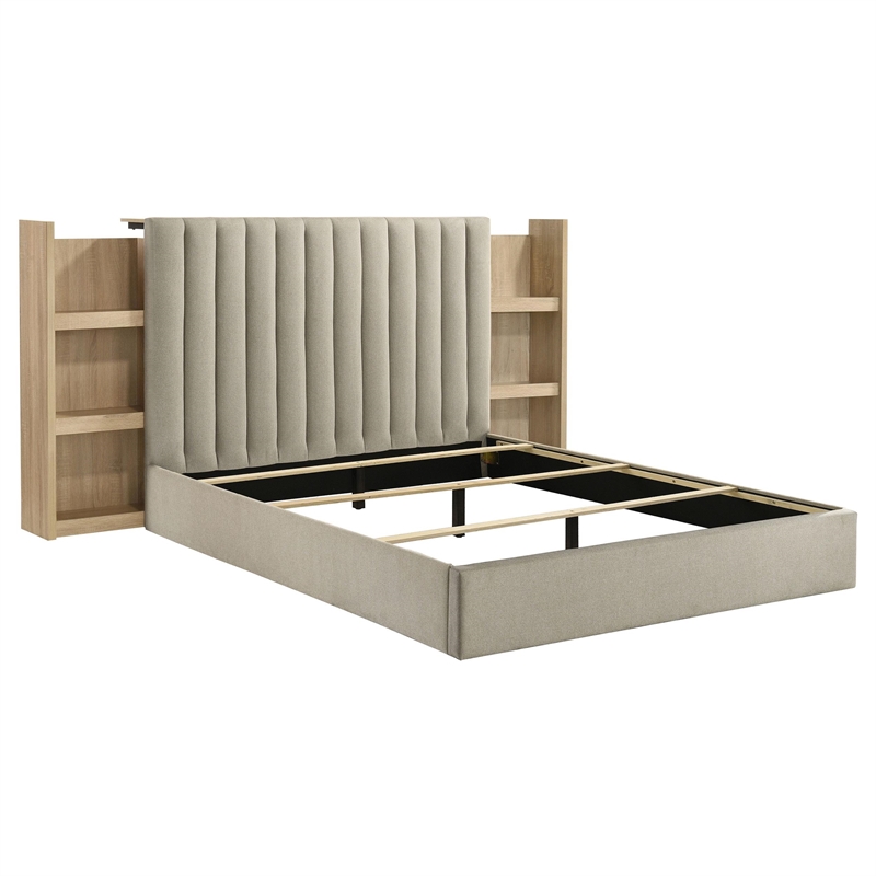 Pemberly Row 5-Piece Eastern King Bedroom Set in Light Oak and Tan