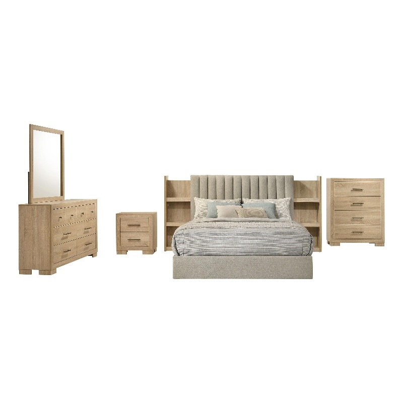 Pemberly Row 5-Piece Eastern King Bedroom Set in Light Oak and Tan