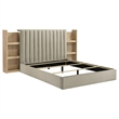 Pemberly Row 4-Piece Upholstered Queen Bedroom Set in Light Oak and Tan