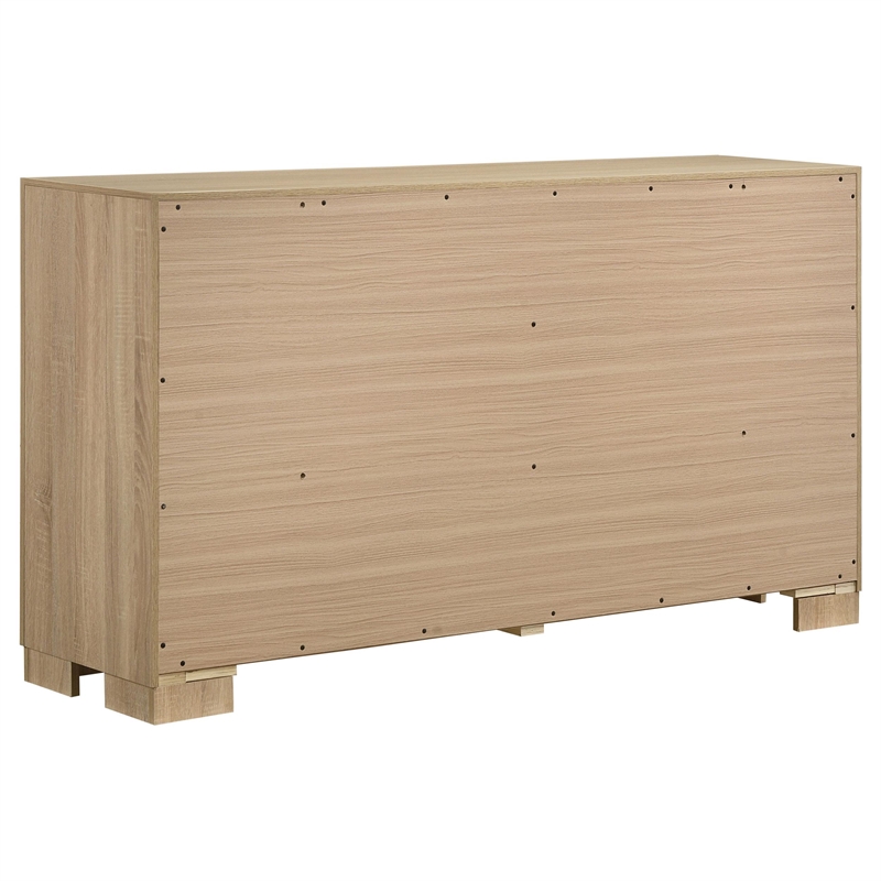 Pemberly Row 5-Piece Upholstered Queen Bedroom Set in Light Oak and Tan
