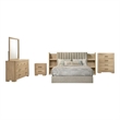 Pemberly Row 5-Piece Upholstered Queen Bedroom Set in Light Oak and Tan