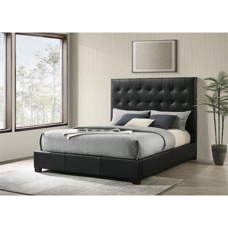 Pemberly Row Genuine Leather Eastern King Platform Bed in Black