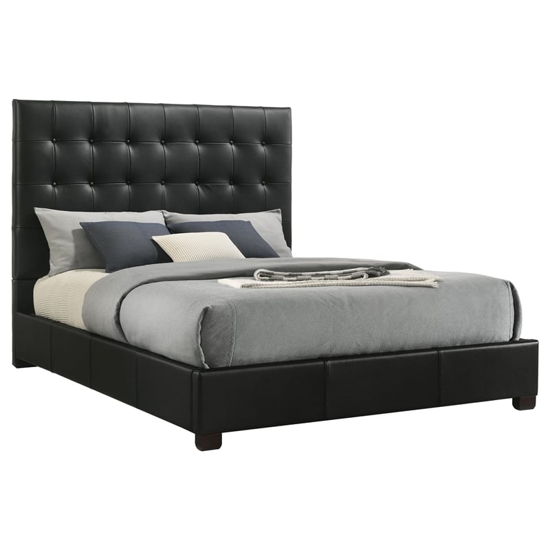 Pemberly Row Genuine Leather Eastern King Platform Bed in Black