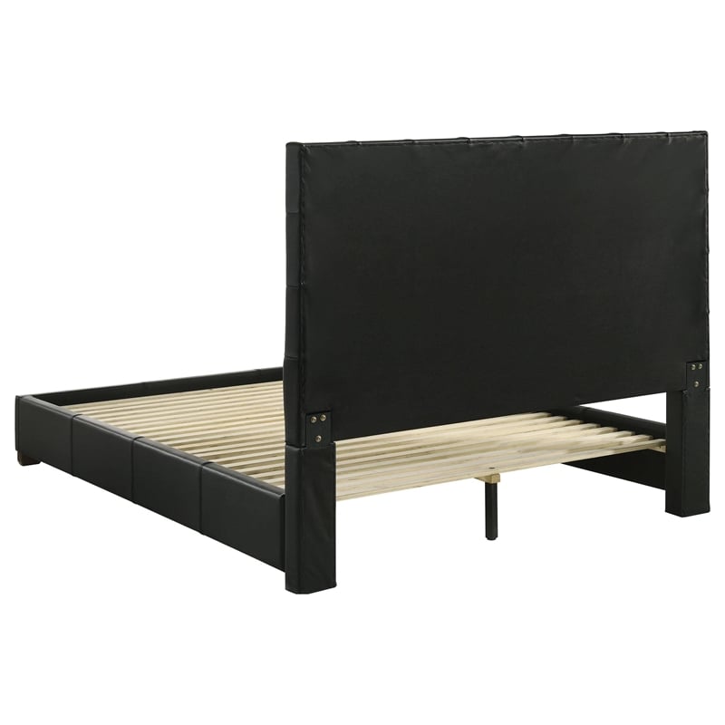 Pemberly Row Genuine Leather Eastern King Platform Bed in Black