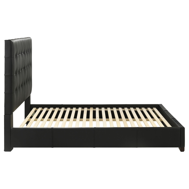 Pemberly Row Genuine Leather Eastern King Platform Bed in Black