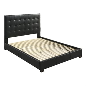 Pemberly Row Transitional Genuine Leather Queen Platform Bed in Black