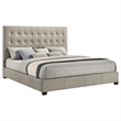 Pemberly Row Transitional Genuine Leather Eastern King Platform Bed in Tan