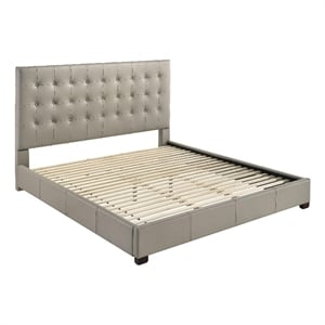 Pemberly Row Transitional Genuine Leather Eastern King Platform Bed in Tan