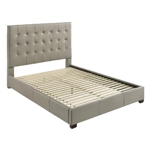 Pemberly Row Transitional Genuine Leather Queen Platform Bed in Tan