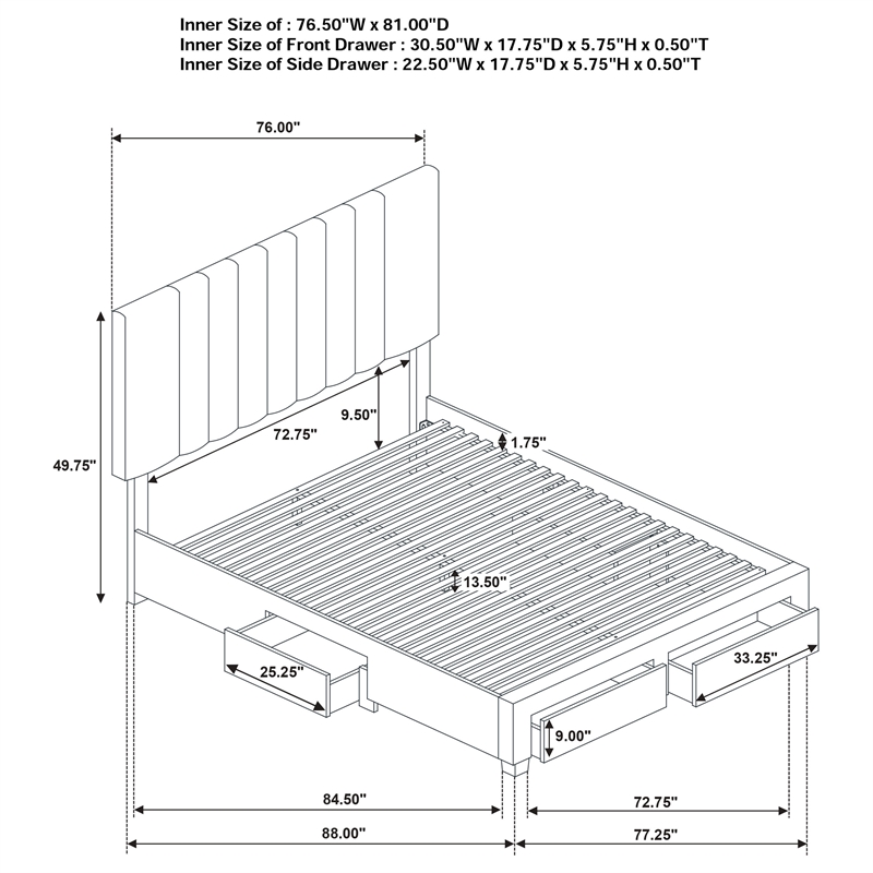 Pemberly Row 4-Drawer Fabric Upholstered Eastern King Storage Bed in Brown