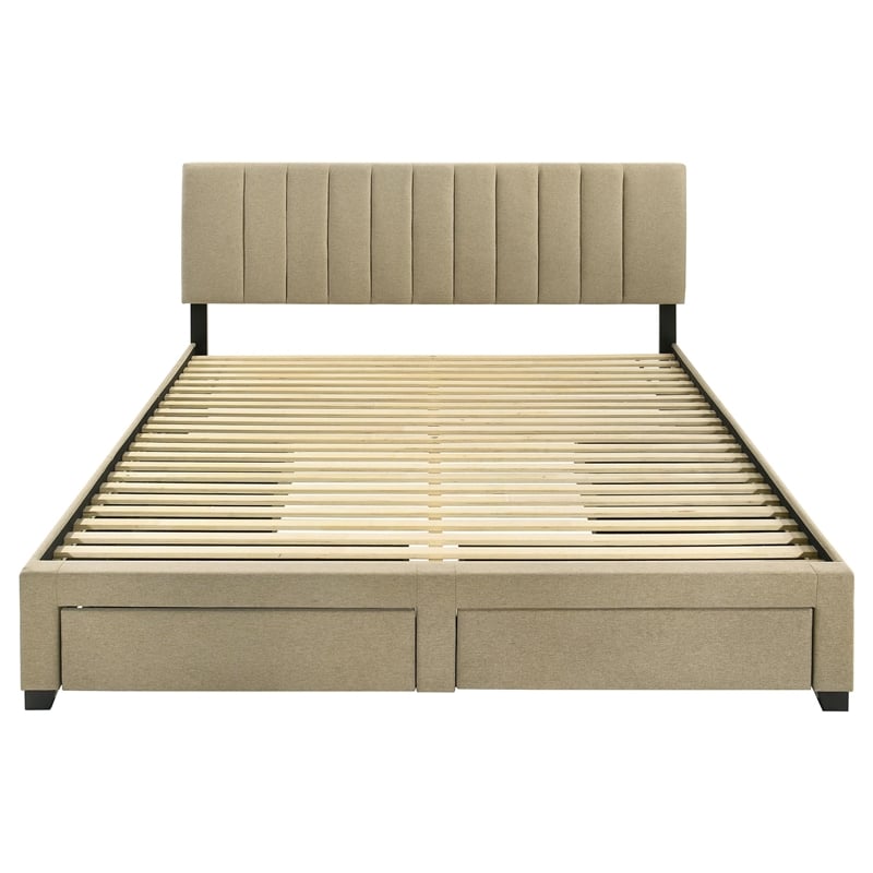 Pemberly Row 4-Drawer Fabric Upholstered Eastern King Storage Bed in Brown
