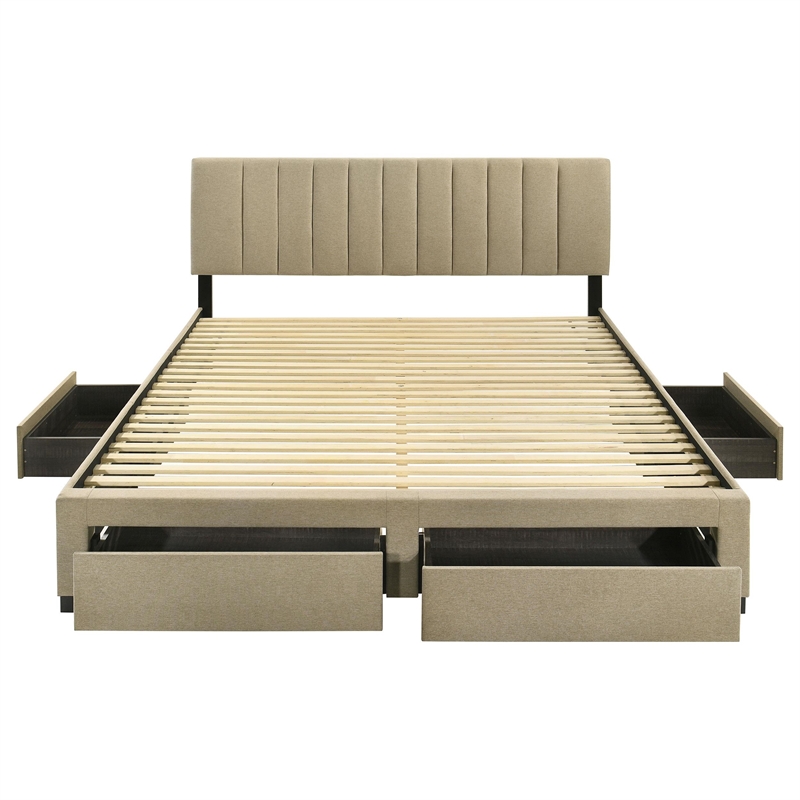 Pemberly Row 4-Drawer Fabric Upholstered Eastern King Storage Bed in Brown