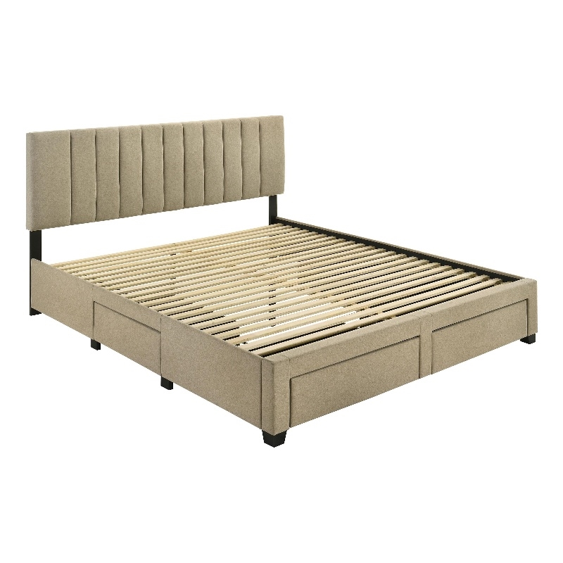 Pemberly Row 4-Drawer Fabric Upholstered Eastern King Storage Bed in Brown