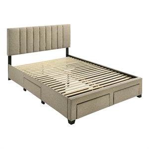 Pemberly Row 4-Drawer Fabric Upholstered Queen Storage Bed in Brown