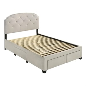 Pemberly Row 4-Drawer Upholstered Velvet Full Storage Bed in Cream