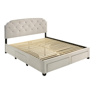 Pemberly Row 4-Drawer Upholstered Velvet Eastern King Storage Bed in Cream