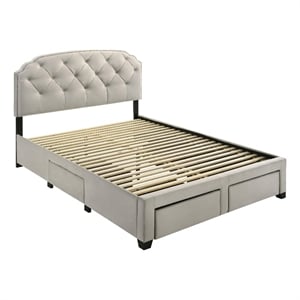 Pemberly Row 4-Drawer Upholstered Velvet Queen Storage Bed in Cream