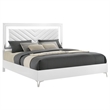Pemberly Row Faux Leather Eastern King LED Panel Bed in White High Gloss