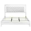 Pemberly Row Faux Leather Eastern King LED Panel Bed in White High Gloss
