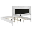 Pemberly Row Faux Leather Eastern King LED Panel Bed in White High Gloss