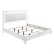 Pemberly Row Faux Leather Eastern King LED Panel Bed in White High Gloss