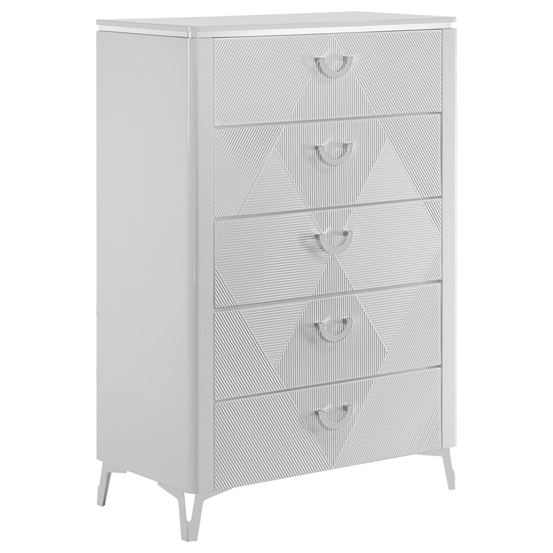 Pemberly Row 5-Piece Eastern King LED Bedroom Set in White High Gloss