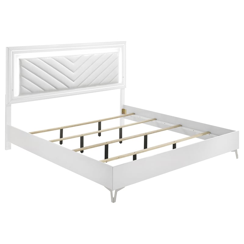 Pemberly Row 5-Piece Eastern King LED Bedroom Set in White High Gloss