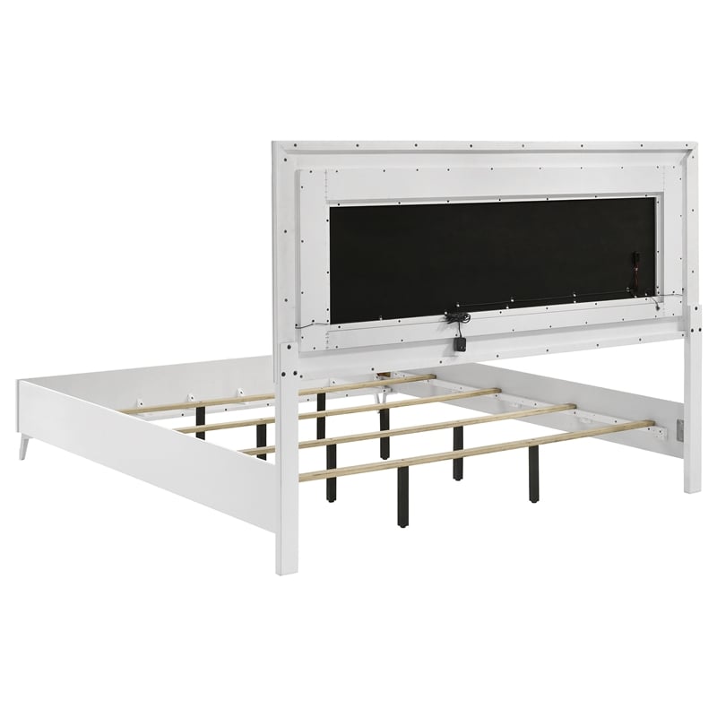 Pemberly Row 5-Piece Eastern King LED Bedroom Set in White High Gloss