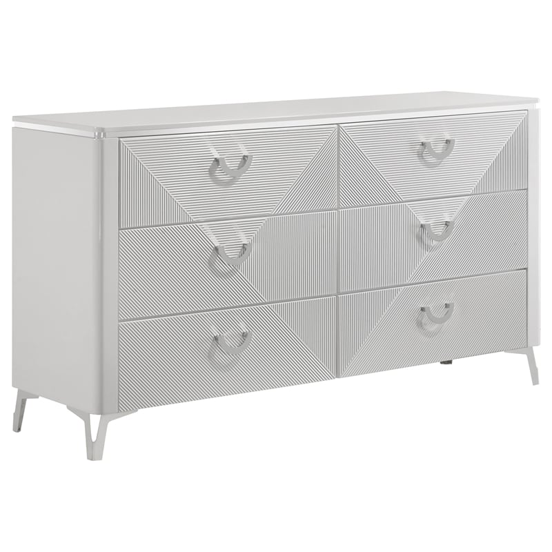 Pemberly Row 5-Piece Eastern King LED Bedroom Set in White High Gloss