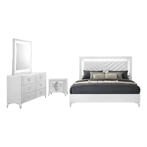 Pemberly Row 4-Piece Queen LED Bedroom Set in White High Gloss