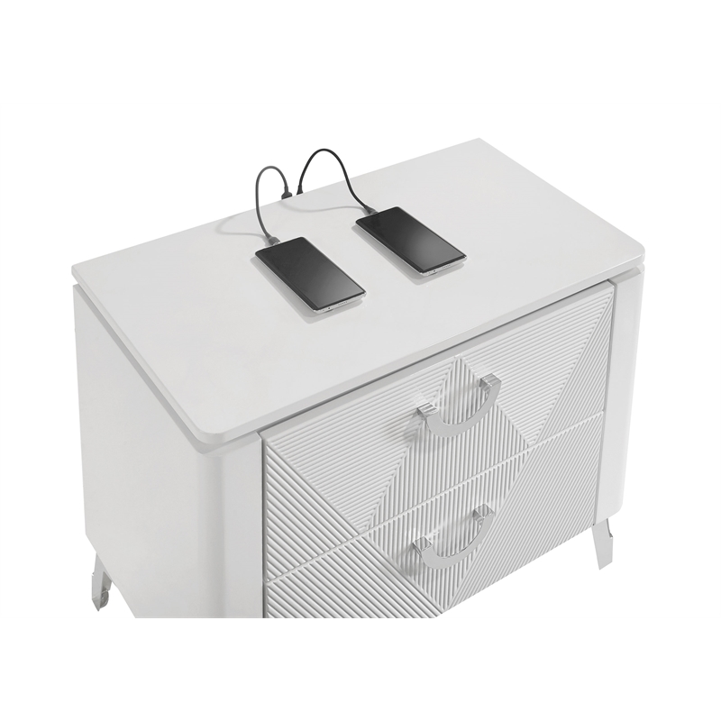 Pemberly Row 4-Piece Eastern King LED Bedroom Set in White High Gloss