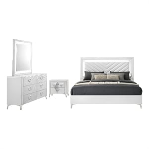Pemberly Row 4-Piece Eastern King LED Bedroom Set in White High Gloss