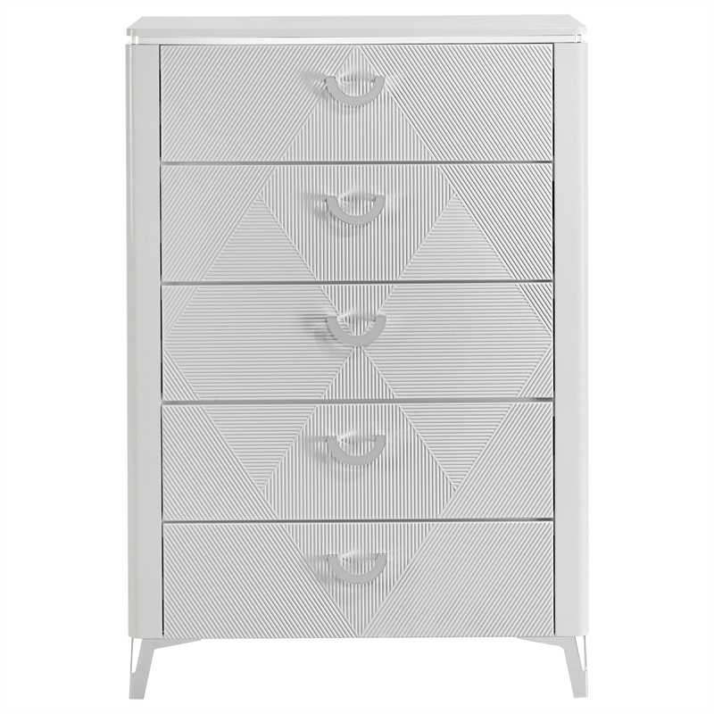 Pemberly Row 5-Drawer Contemporary Bedroom Chest in White High Gloss