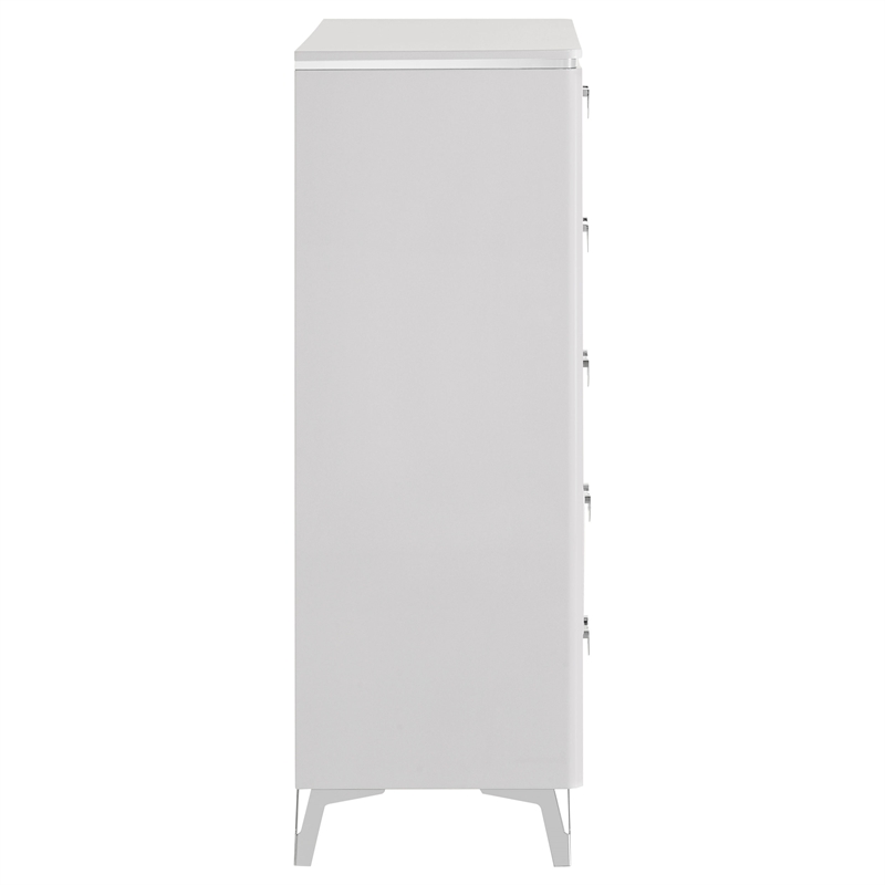 Pemberly Row 5-Drawer Contemporary Bedroom Chest in White High Gloss
