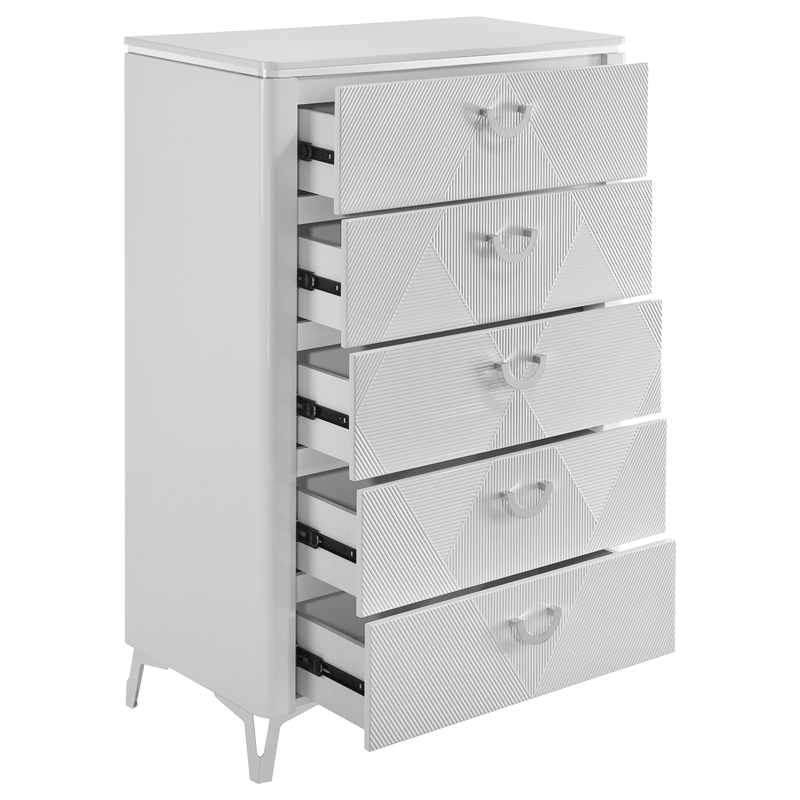 Pemberly Row 5-Drawer Contemporary Bedroom Chest in White High Gloss