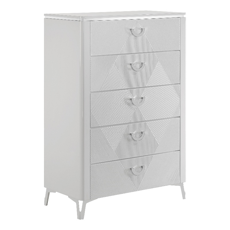 Pemberly Row 5-Drawer Contemporary Bedroom Chest in White High Gloss