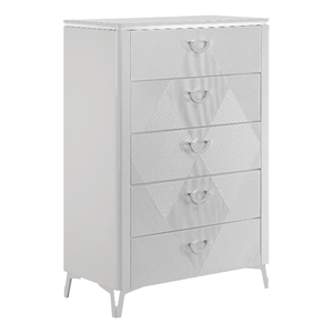 Pemberly Row 5-Drawer Contemporary Bedroom Chest in White High Gloss