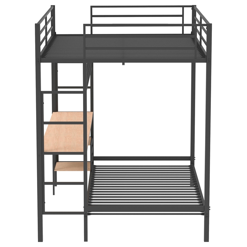 Pemberly Row Steel Full Over Twin Workstation Bunk Bed in Black
